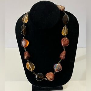 Vintage Amber Glass Bead Necklace | Mixed Brown & Gold Tones | Boho Statement